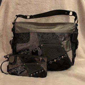 Coach Black Patchwork Bag & matching wristlet